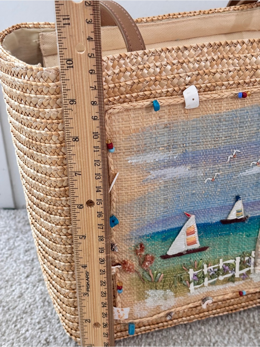 Capelli NY Straworld Inc. Hand-painted Beach Lighthouse Ocean Straw Bag EUC - Picture 10 of 13